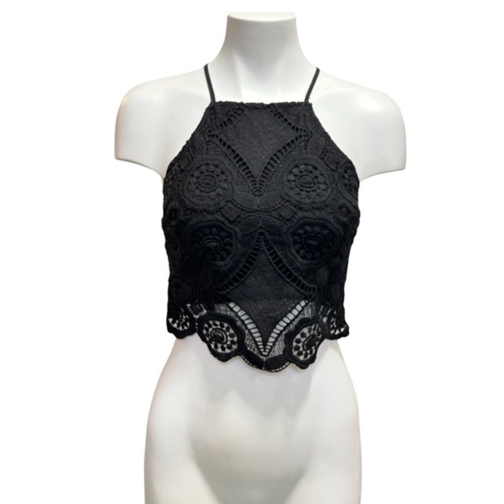 Size S Abercrombie & Fitch Black Crocheted Crop Top